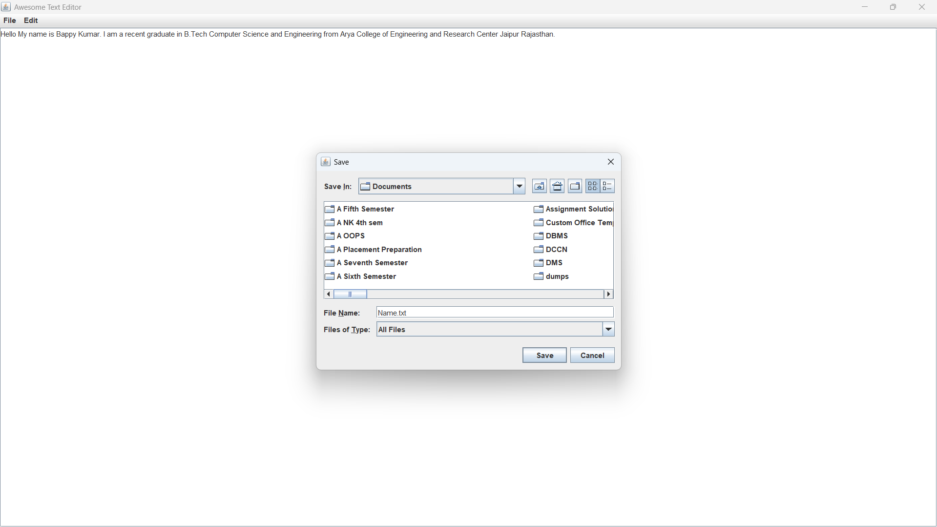 Text Editor App using Java Swing
